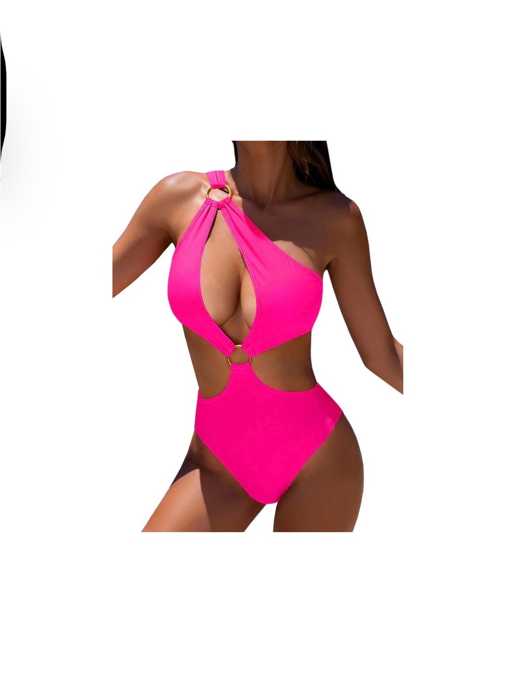 Hot Pink One-Shoulder Cutout One-Piece Swimsuit